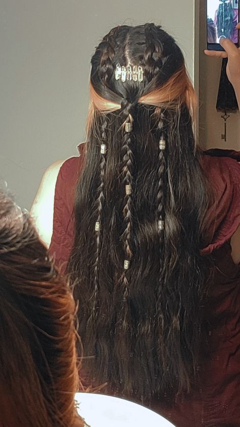 2 braid from the top, all the way down and with the loose hair from your profile sides and a strip between the French braid. Braid all three together straight down. 2 Braids, English Accent, Loose Hair, Your Profile, French Braid, Loose Hairstyles, Way Down, All The Way, Style Me