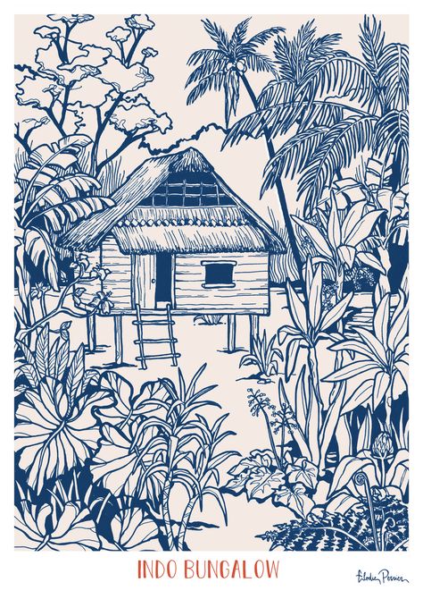 Illustration Botanique Vintage, Tropical Illustration, Beach Illustration, Blue Poster, Picture Collage Wall, Art Et Illustration, Tropical Art, Surf Art, Picture Collage