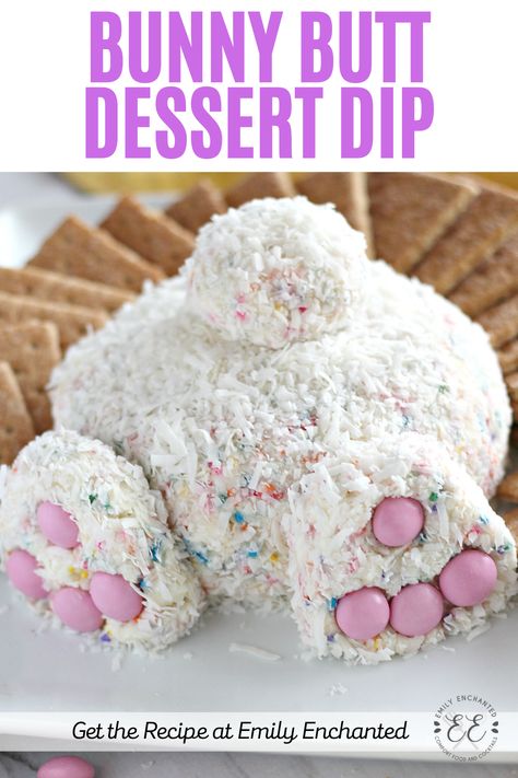 Easter Bunny Butt Dessert Dip is a cream cheese ball made with funfetti cake mix, sprinkles, coconut and M&Ms! This super sweet dessert is perfect for Easter. Serve with graham crackers. Everyone will love this viral Easter dessert! Easter Cheese Ball, Dessert Cheese Ball, Mini Lemon Tarts, Cute Easter Desserts, Cream Cheese Ball, Easy Easter Desserts, Funfetti Cake Mix, Ball Recipes, Easter Appetizers