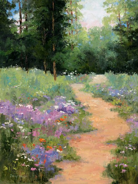 flowers in the meadow, original painting, oil painting of flowers and meadows, trees and flowers, sheryl knight fine art, fine art oil paintings Landscapes To Paint Easy, View Art Painting, English Paintings, Google Sign, Oil Painting Of Flowers, Wildflower Watercolor, Painting Gifts, Painting Of Flowers, Flowers Landscape