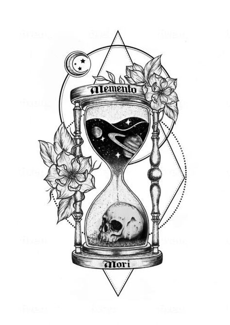 Memento Mori Hourglass Tattoo Design, Skull In Hourglass Tattoo, Dark Hourglass Tattoo, Hourglass Tattoo Memento Mori, Tattoo Art Sketches, Skull Hourglass Drawing, I Got Your Six Tattoo, Memento Mori Hourglass Tattoo, Geometric Hourglass Tattoo