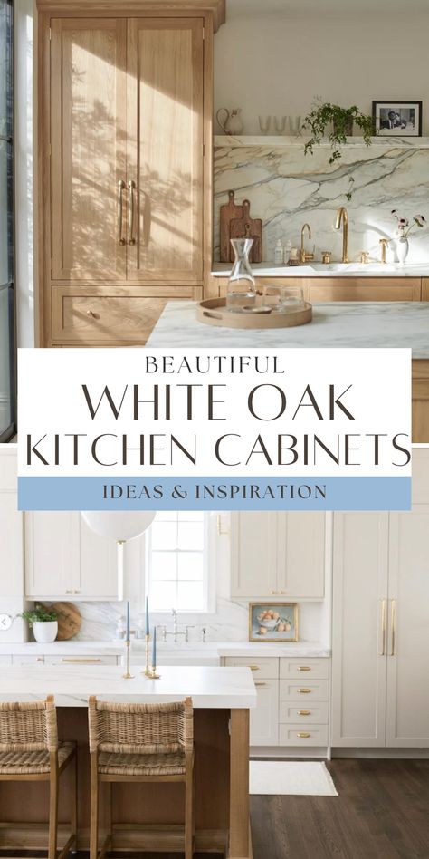 Do you love the look of white oak kitchen cabinets? These examples will provide plenty of ideas and inspiration for your own kitchen, whether you're planning a full remodel or just want ideas for the future! White Oak Kitchen Cabinets, Light Wood Kitchens, White Oak Kitchen, Oak Kitchen Cabinets, Minimalist Kitchen Design, Kitchen Design Modern White, Full Kitchen, Wood Kitchen Cabinets, Oak Kitchen