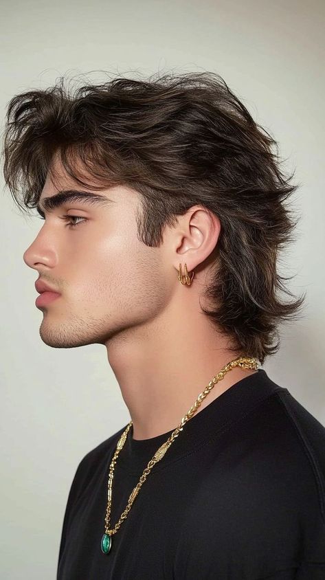 handsome man with mullet hairstyle Mens Straight Hair, Mullet Styles, Mens Mullet, Modern Mullet Haircut, Mullet Haircuts, Mullet Hairstyles, Mullet Fade, Mullet Haircut, Modern Mullet