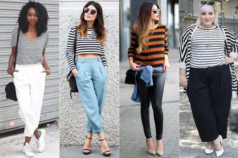 como-usar-camiseta-listrada-007 Moda Fashion, Look Fashion, Mom Jeans, Capri Pants, Stripes, Lifestyle, Pants, Trousers