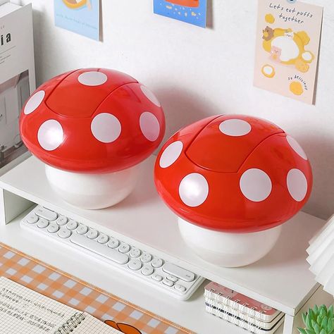 Subtle Kawaii Room, Cute Furniture Bedroom, Mushroom Trash Can, Cute Things For Your Room Decoration, Mushroom Aesthetic Room Decor, Kawaii Room Decor Desk Accessories, Cool Room Things, Cute Room Decor Items, Cute Mushroom Decor