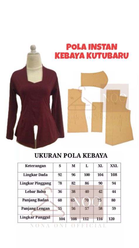 HANYA JUAL POLA BAJU (BUKAN PAKAIAN) MEMBELI = SETUJU ✅ RETURN = BLOK ❌ KESALAHAN PEMBELI BUKAN TANGGUNG JAWAB KAMI ..!!  POLA INSTAN READY TINGGAL JIPLAK SIAP KIRIM ...!!!  Detail pola instan Nona Oni :  * Bahan dari karton tebal premium * Sudah di potong dan ada kampuh 1,5cm  (lebihan jahitan) * Tersedia banyak pilihan ukuran   Keunggulan Order di Nona Oni : * Mudah di jiplak karena sudah di potong * Cocok untuka pemula karena instan  * Harga termurah tapi bukan murahan * Pola awet dan tidak mudah rusak karena tebal * POLA LENGAN SUDAH FULL MELINGKAR DEPAN BELAKANG  Note :  - Pengiriman setiap hari jam 4-5 sore   SELAMAT BELANJA....!!!🥰 THANKS FOR ORDER 😍😍 Pola Kebaya, Diy Dress, Jam, Fashion Outfits, Clothes