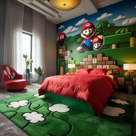 Creating the Perfect Dream Room for Kids Mario Bedroom Decor, Mario Room Paint Ideas, Mario Wall Mural, Mario Bedroom Wall, Wallpaper For Boys Bedrom Mario Spnic, Mario Bros Room, Boys Room Diy, Mario Room, Whiteboard Wall