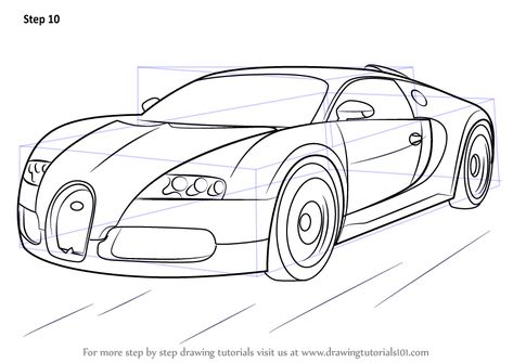 Learn How to Draw Bugatti Veyron (Sports Cars) Step by Step : Drawing Tutorials Bugati Car Drawing, Super Car Sketch, Bugatti Drawing Easy, Bugatti Chiron Sketch, Sports Car Drawing Easy, Bugatti Chiron Drawing, Super Car Drawing, Sport Car Drawing, Car Drawing Reference