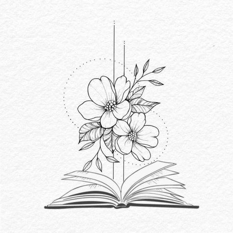 Book Lover Tattoo Design, Open Book Floral Tattoo, Peony And Book Tattoo, Book And Beach Tattoo, Delicate Floral Tattoo Design, Bookish Friend Tattoos, Open Book Tattoo With Flowers, Book And Nature Tattoo, Book Related Tattoos Small