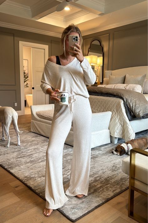 Women's Cozy Ribbed Wide Leg Pants … curated on LTK Comfy Mom Outfits, Ribbed Wide Leg Pants, Waffle Pants, Loungewear Outfits, Alaskan Cruise, All White Outfit, White Outfit, Stay At Home Mom, Mom Outfits