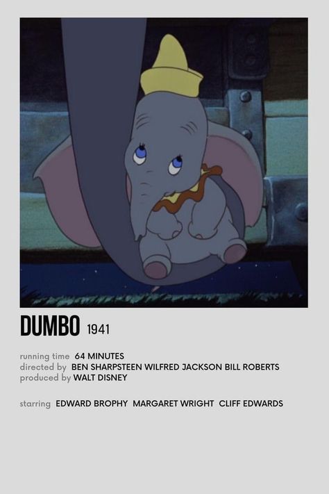 Dumbo Movie, Old Disney Movies, Minimalist Polaroid Poster, Iconic Movie Posters, Japanese Animated Movies, Polaroid Poster, Disney Posters, Movie Covers, Old Disney