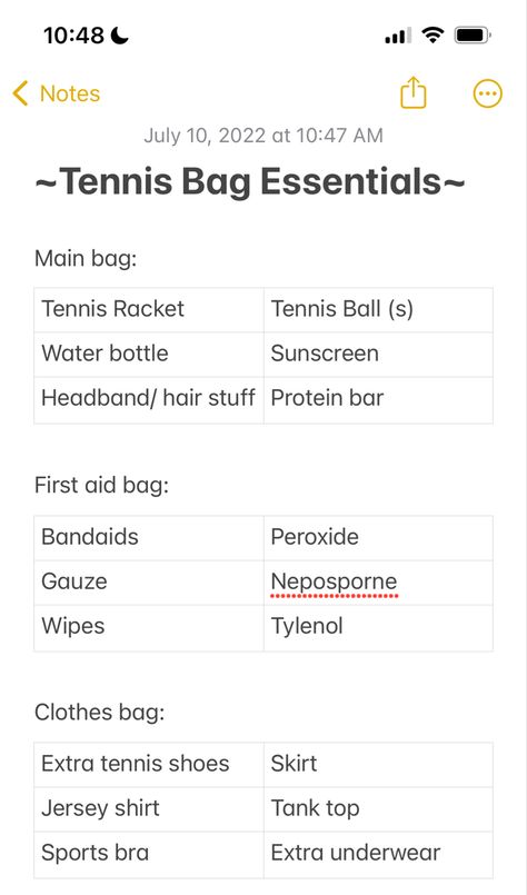 Tennis Workout Outfit, What To Keep In Your Tennis Bag, Workouts For Tennis Players, Tennis Cardio Workout, What To Put In Tennis Bag, Tennis Tryouts Tips, Tennis Must Haves, What To Put In Your Tennis Bag, Tennis Bag Essentials List