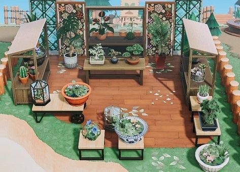 Acnh Relaxing Area, Acnh Courtyard Design, Acnh Small Area Ideas City, Animal Crossing Island Inspiration Cottage Core, Animal Crossing Plant Shop, Animal Crossing Outdoor Cafe, Animal Crossing Empty Space Ideas, Acnh Gyroid Garden, Flower Garden Animal Crossing