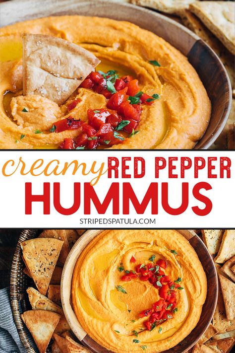 Double Recipe, Hummus Recipe Homemade, Pepper Hummus, Roasted Red Pepper Hummus, Red Pepper Hummus, Party Dip, Healthy Snacking, Homemade Hummus, Roasted Red Pepper