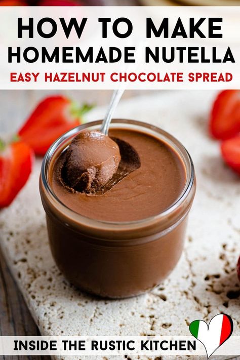 How to make Homemade Nutella! This recipe makes your favourite smooth and creamy hazelnut chocolate spread in no time and it couldn't be easier. Rich, decadent and delicious! Diy Hazelnut Extract, Hazelnut Spread Recipes, Homemade Chocolate Spread, Chocolate Spread Recipe, Homemade Spreads, Cake Loaves, Sicilian Cuisine, Sweet Spreads, Hazelnut Recipes