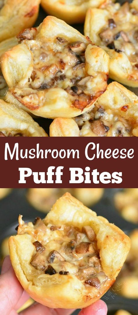 Mushroom Cheese Appetizer, Mushroom Pinwheels Puff Pastries, Brie And Mushroom Appetizer, Crescent Roll Bites, Mushroom Bites Appetizers, Mushroom Recipes Appetizer, Mushroom Crescent Roll Appetizer, Puff Mushroom Recipes, Appetizer Using Puff Pastry