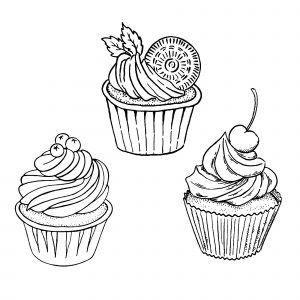 Cupcakes And Cakes - Free printable Coloring pages for kids Baking Doodles, Candy Drawings, Shaded Drawings, Baking Drawing, Portfolio Drawings, Castle Cartoon, Bridge Drawing, Colored Drawings, Cupcake Tattoos