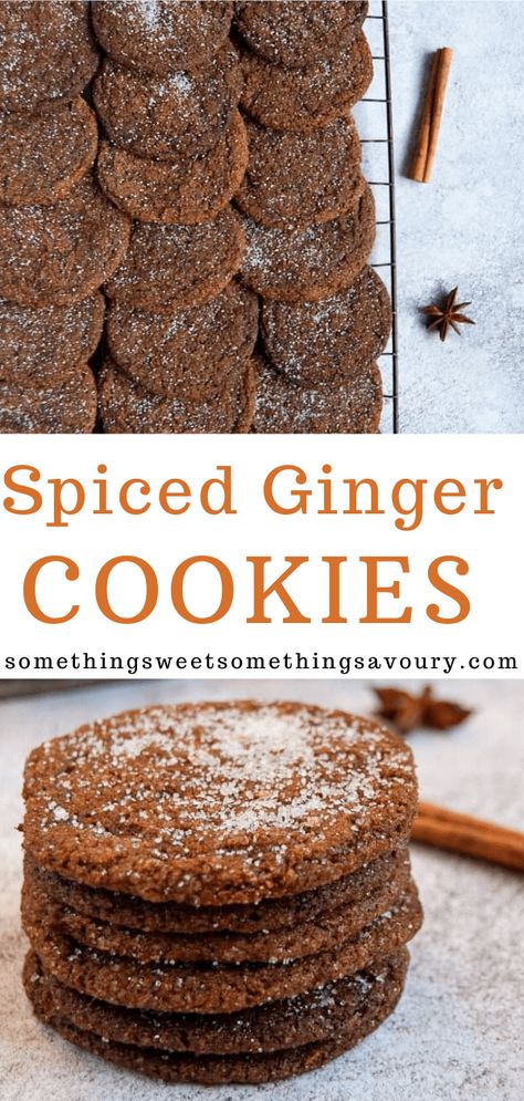 If you're a gingerbread fan, then you're going to love these spiced ginger cookies. They are dark, slightly spicy and delicious! #gingercookies #spicedgingercookies #gingercookierecipe Spicy Ginger Cookies, Ginger Spice Cookies, Vanilla Shortbread, Chewy Ginger Cookies, Quick Cookies Recipes, Quick Cookies, Salted Caramel Mocha, Toffee Cookies, Butterscotch Chips