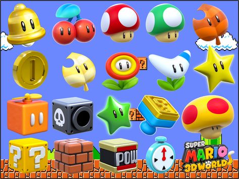 Super Mario 3D World powerups #SuperMario3DWorld  #MarioSyndicate #Mario #MushroomKingdom #MarioKart #SuperMario #SuperMarioBros #MarioWorld #MarioGalaxy #MarioParty #Mariobros #Mariobro #TeamMario #MarioFranchise #Nintendo #MarioSquad #MarioFan #MarioPride #WorldofNintendo #WorldofMario #SuperNintendo Mario Items, Mario Bros Game, Super Mario Room, Watercolor Kids Room, Mario Brothers Birthday Party, Super Mario 3d World, Super Mario Bros Games, Lego Mario, Super Mario Bros Party