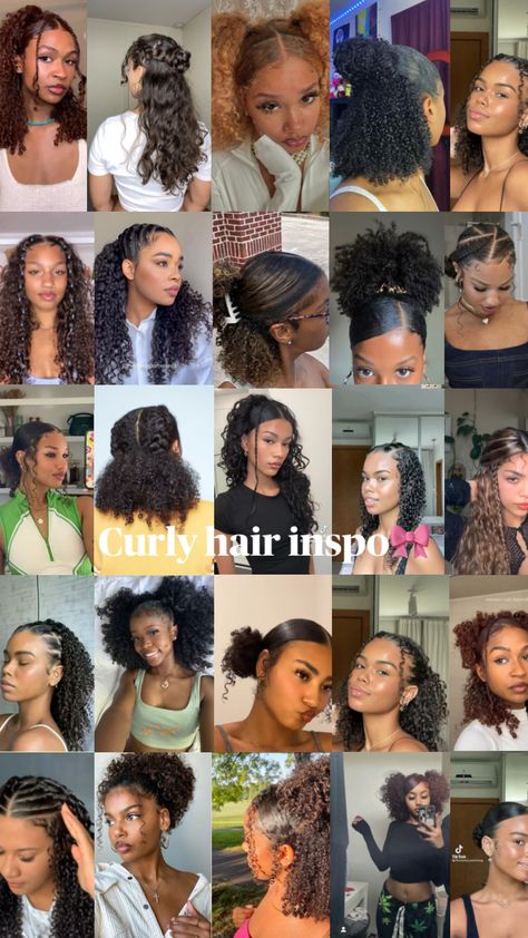 #curlyhair #curlyhairstyles #curlyhairinspo #part19 Cute Ways To Style Curled Hair, Haircut Styles For Curly Hair Natural, Friday Night Hair Hairstyles, Natural Curly Styles For Black Women, Hair Styles Creative, Natural Curly Dyed Hair, Dutch Braids On Natural Hair, Silk Press On Curly Hair, Simple Natural Black Hairstyles