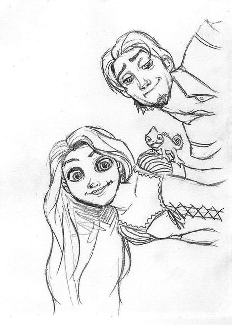 Repunzel and flynn Tangled Sketches Rapunzel, Book Of Life Drawings, Rapunzel And Flynn Drawing, Flynn Rider Drawing, Tangled Drawings, Concept Art Disney, Rapunzel Sketch, Tangled Coloring Pages, Rapunzel Drawing