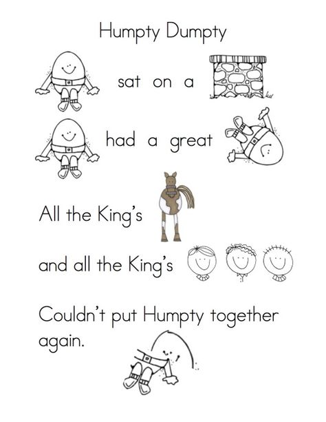 Humpty dumpty + other nursery rhymes--reading/retell/puppets Rhymes For Kindergarten, Nursery Ryhmes, Rhyming Preschool, Nursery Rhyme Crafts, Rhyming Worksheet, Explorer Nursery, Nursery Rhymes Preschool, Nursery Rhyme Theme, Poem Template