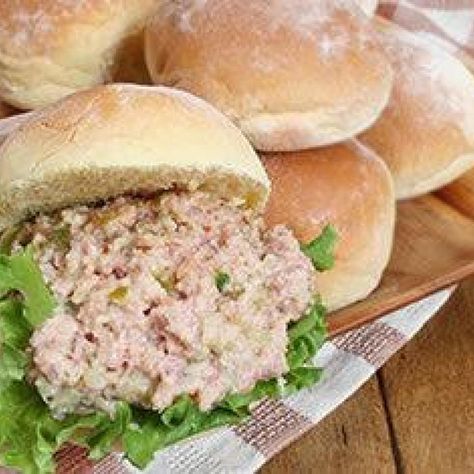 Mom's bologna salad                                                                                                                                                                                 More Ham Salad Sandwiches, Ham Spread, Bologna Salad, Ham Salad Sandwich, Bologna Recipes, Sandwich Spreads, Finger Sandwich, Ham Salad Recipes, Tea Sandwich