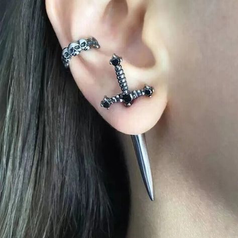 New! Women's Vintage Goth Sword Earrings |Cool Punk Crystal Ear Jewelry| Punk Earring was just added to eBay. Check it out! #eBay #eBaySeller Dagger Earrings, Punk Earrings, Cross Earrings Studs, Front Back Earrings, Gothic Earrings, Ear Jacket, Girl Jewelry, Halloween Jewelry, Cross Earrings