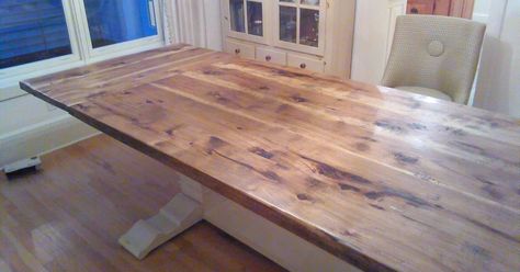 I've been working on making over my kitchen cabinets for some time now, and I've made it to the part of my renovation where it was time to tackle the kitchen is… Dining Room Table Redo, Dark Wood Dining Table, Faux Wood Wall, Large Dining Room Table, Table For Christmas, Butcher Block Tables, Nook Table, Build A Table, Diy Dining Table