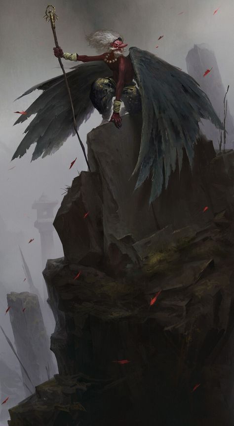 ArtStation - Tengu, - BIGGIE - Tengu Tattoo, Demon Eyes, Samurai Artwork, Japanese Mythology, Samurai Art, Fantasy Monster, Game Master, Creature Concept, Monster Art