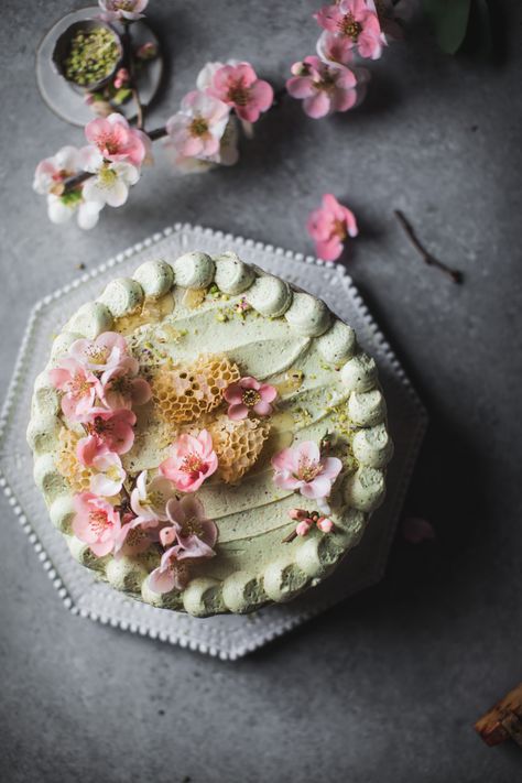 Honey Orange Blossom Cake with Pistachio Buttercream | Adventures in Cooking Garden Party Desserts, Unique Cake Recipes, Orange Blossom Cake, Wholesome Lifestyle, Cake With Pistachio, Pistachio Buttercream, Pretty Baking, Foodie Lover, Blossom Cake