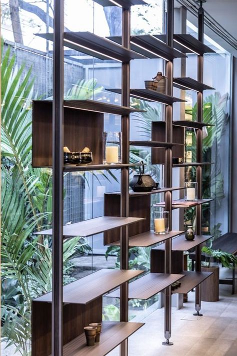 Living Room Partition Wall Design, Partition Wall Design, Display Shelf Design, Room Partition Wall, Room Divider Ideas, Divider Ideas, Retail Interior Design, Showroom Interior Design, Shelving Design