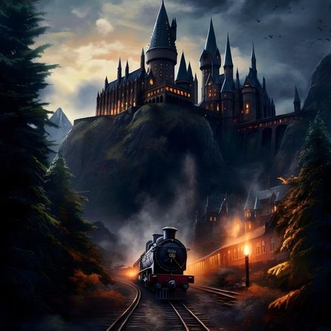 Poster Harry Potter, Harry Potter Train, Harry Potter Wallpaper Backgrounds, Harry Potter Castle, School Of Magic, Harry Potter Painting, Harry Potter Bedroom, Harry Potter Background, Harry Potter Poster