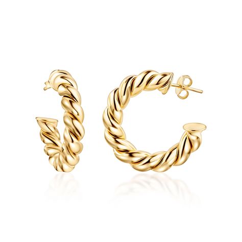 PRICES MAY VARY. Premium Materials: Crafted from high quality 18K gold plated and plated with a luxurious high polish finish for a glamorous look. Stylish Hoops: Chunky twisted open hoop earring design in multiple sizes from 10mm to 40mm allows you to find the perfect fit. Durable Construction: 5mm thick twisted wire ensures a sturdy hoop shape that maintains its style through daily wear and tear. Sparkling Accents: Diamond cut twisted style to make it shine Universal Appeal: A versatile piece s Gold Twist Hoop Earrings, Braided Earrings, Twist Earrings, Twisted Hoop Earrings, Fashion Closet, Open Hoop Earrings, Twisted Wire, Dressy Outfits, Gold Hoops