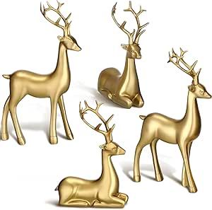 Love the gold! Deer Decorations, Reindeer Figurines, Reindeer Sculpture, Reindeer Statue, Deer Figurines, Christmas Resin, Holiday Table Centerpieces, Decor Statue, Deer Statues