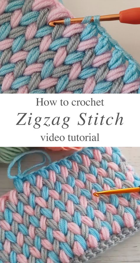 Crochet Zigzag Stitch To Use In Many Works - CrochetBeja Clothes Tutorial, Confection Au Crochet, Crochet Stitches For Blankets, Crochet Stitches Free, Crochet Blanket Designs, Mode Crochet, Easy Crochet Stitches, Clothes Crochet, Crochet Stitches Video