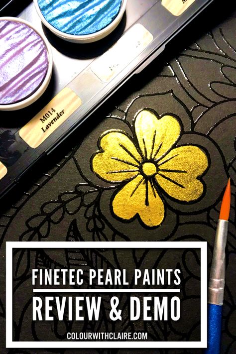 Review & demo of Finetec Pearl Paints Finetec Watercolor, Homemade Watercolors, Metallic Watercolor, Calligraphy Tools, Black Canvas Art, Colouring Inspiration, Pearl Paint, Coloring Tips, Gold Watercolor