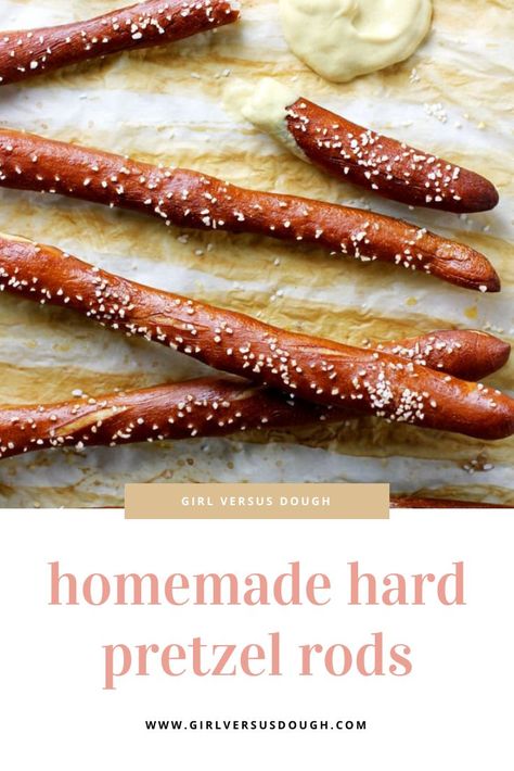 These homemade hard pretzel rods are the perfect snacktime treat! Delightfully crunchy with a slight chew, these salty snacks are great for dipping. #pretzelrecipe #snackrecipe #homemadesnacks Crunchy Pretzel Recipe, Hard Pretzels Recipe, Pretzel Rods Recipe, Pretzel Chips, Pretzel Snacks, Baking Soda Bath, Homemade Pretzels, Pretzel Twists, Peanut Butter Jar