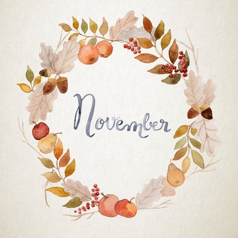 Watercolor floral wreath collection Hallo November, Painted Floral Wreath, Bujo Cover, Watercolor Floral Wreath, Watercolor Flower Wreath, November Wallpaper, Autumn Watercolor, Watercolour Flower, Happy November