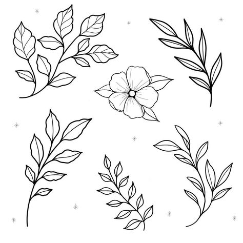 Tattoo Leaves Design, Leafy Flower Tattoo, Floral Flash Sheet, Apprentice Tattoo Flash, Flower Flash Sheet, Small Filler Tattoos, Basics Drawing, Leaf Tattoo Design, Filler Tattoos