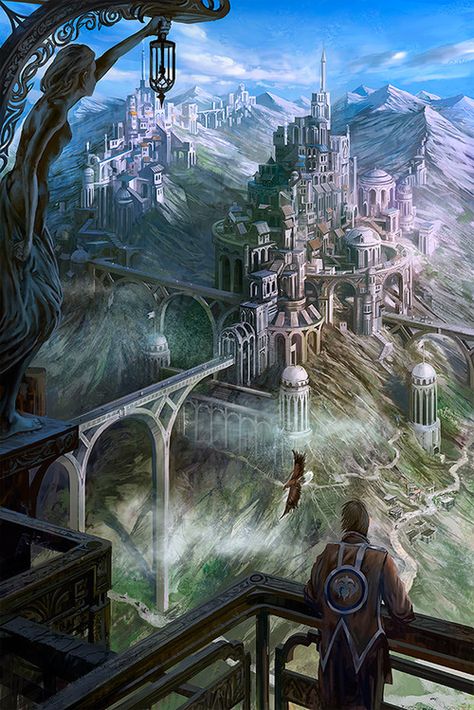 (Open RP) I look over the Castle of the Light Side of  Beyond. It's safe, for now. Knights are getting their swords sharpened and are practicing moves to use in the battle that will happen soon. I only watch, knowing its my time to keep eyes wide and ears a large. (Jacob) Mtg Proxies, Foto Langka, Creation Art, Cards Game, Fantasy Castle, Fantasy City, Fantasy Setting, Fantasy Places, Fantasy Art Landscapes