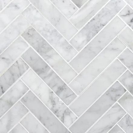 Bianco Carrara Herringbone Polished Marble Mosaic Bathroom Tile Herringbone, Ogee Tile, Herringbone Tile Floors, Marble Herringbone, Stone Tile Flooring, Herringbone Backsplash, Honed Marble, Herringbone Tile, Marble Mosaic Tiles