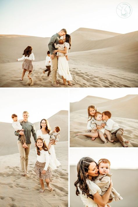 Sweet Family Photos, Big Family Photo Shoot Ideas, Sand Dunes Photoshoot, Summer Family Pictures, Desert Photoshoot, Beach Photography Family, Summer Family Photos, Family Photoshoot Outfits, Family Picture Poses