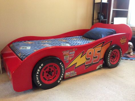 Jax's new bed! Car Shaped Bed, Playroom Decor Diy, Modern Boys Bedroom, Kids Car Bed, Boys Room Diy, Boy Sports Bedroom, Cool Bedrooms For Boys, Race Car Bed, Boys Bedroom Themes