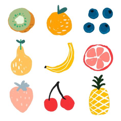 Fruit Doodles, Pineapple Food, Png Fruit, Fruit Doodle, Strawberry Drawing, Pineapple Illustration, Food Doodles, Fruit Icons, Fruits Drawing