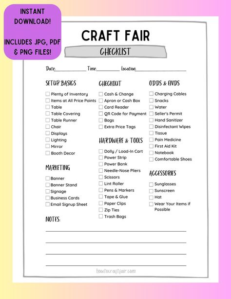 Checklist for Craft Fairs, Craft Shows, Craft Markets, Makers Markets, Art Fairs, and Vendor Fairs. - Etsy Booth Decor, Cash Box, Art Fairs, Craft Shows, Market Displays, Water Table, Banner Stands, Lint Roller, Craft Markets