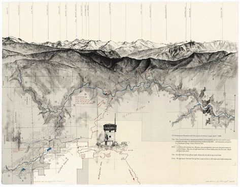 Artist Matthew Rangel hikes through what looks like some of the most beautiful terrain in the world and makes these cartographic... Croquis, Landscape And Urbanism, Maps Design, Poster Grafico, Architecture Mapping, Bel Art, Architecture Graphics, Model Drawing, Landscape Drawings