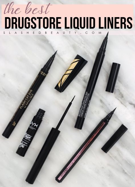 The 4 Best Drugstore Liquid Eyeliners | Long Lasting Waterproof Liquid Eyeliners | Slashed Beauty Best Drugstore Eyeliner, Drugstore Eyeliner, Drugstore Eyeshadow, Eyeliner Waterproof, Lipstick For Fair Skin, Essence Makeup, Best Drugstore Makeup, Long Lasting Eyeliner, Budget Beauty