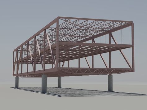 Structural Axonometric, Wire Model Architecture, Structural Model Architecture, Prefabricated Architecture, Wire Model, Structural Model, Metal Building Designs, Truss Structure, Steel Architecture