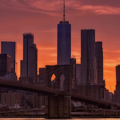 NYCgo on Instagram: “A gorgeous sunset over Lower Manhattan and the Brooklyn Bridge. 📷: @andy27b 🚖 🗽 🍎  #NewYorkCity #SeeYourCity #ILoveNY #ThisIsNewYorkCity” Brooklyn Skyline, Bridge Sunset, Graphic Book, Manhattan Bridge, New York Photography, New York Pictures, Modern Pictures, I Love Ny, Gorgeous Sunset